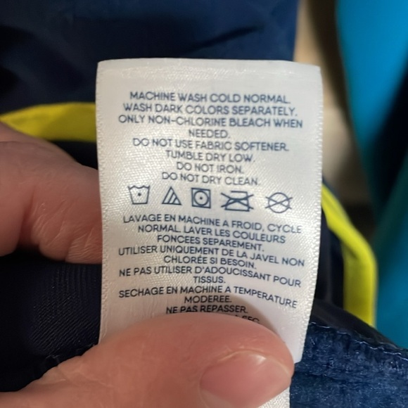 Lands’ End size XL navy, blue, neon yellow quarter snap fleece pullover top - Picture 8 of 9